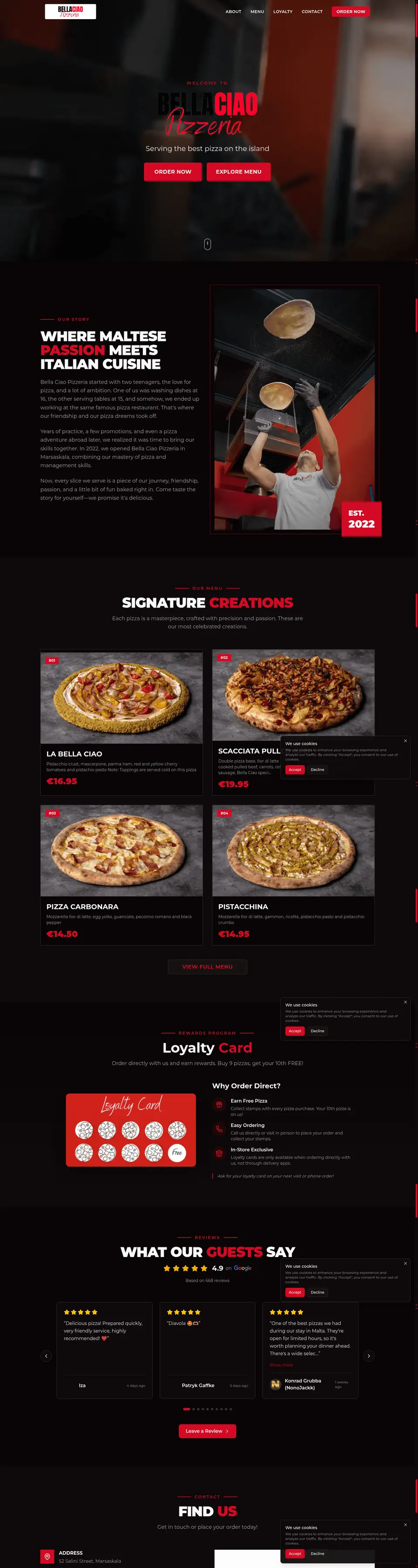 Bella Ciao website, full page