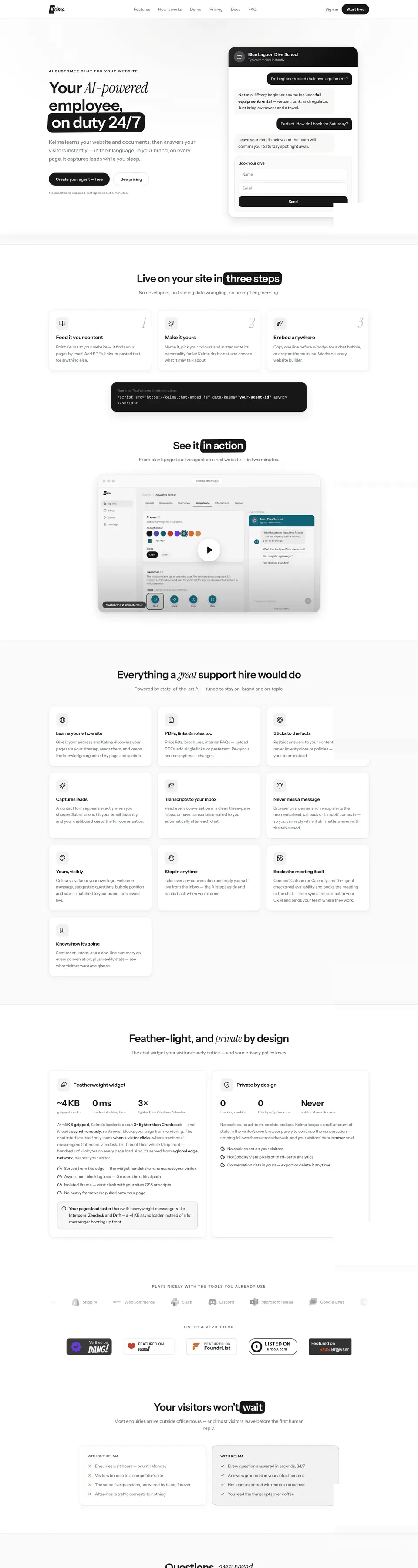 Kelma website, full page