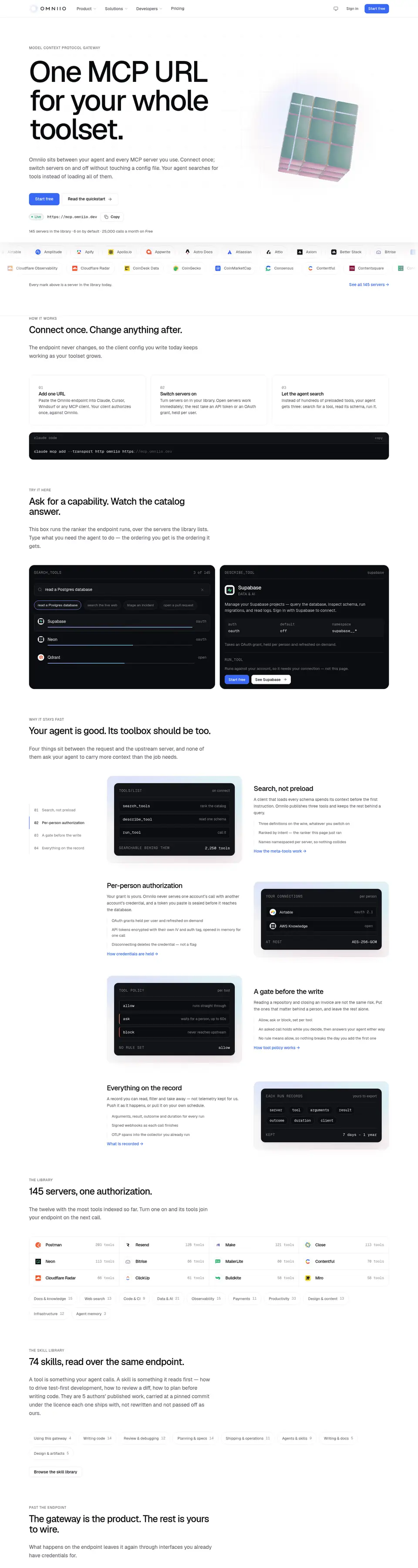 Omniio website, full page